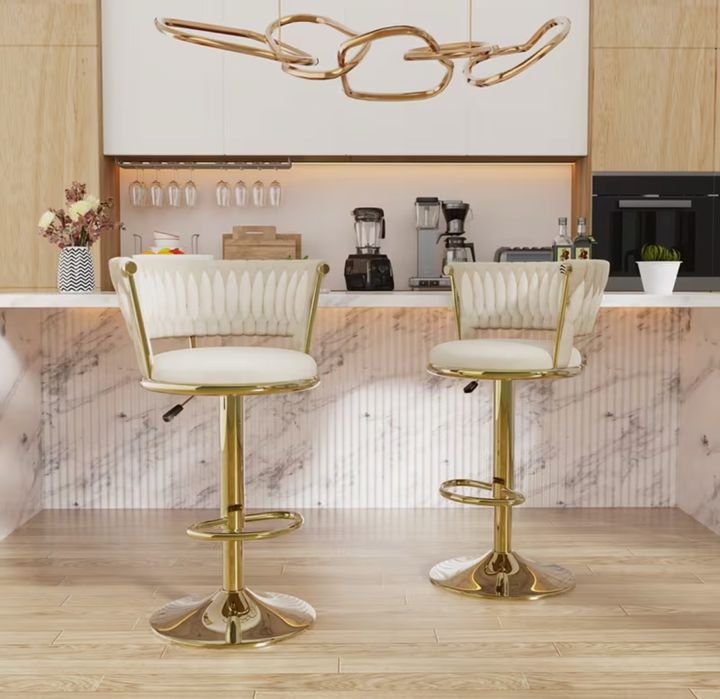 Set 2 scaune crem cu picior auriu sau argintiu