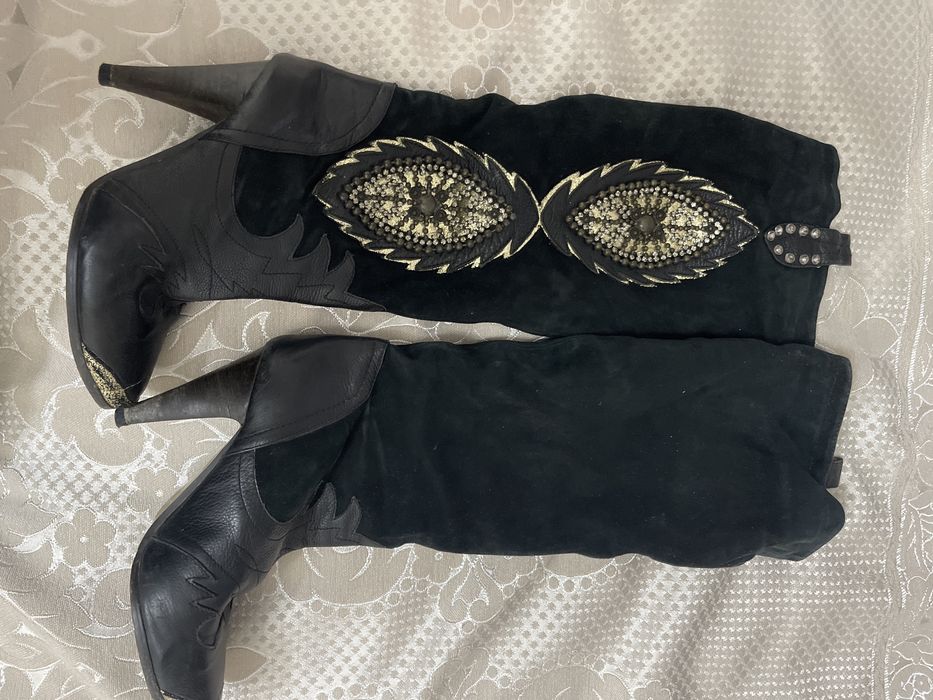 Сапоги кожа замша комби