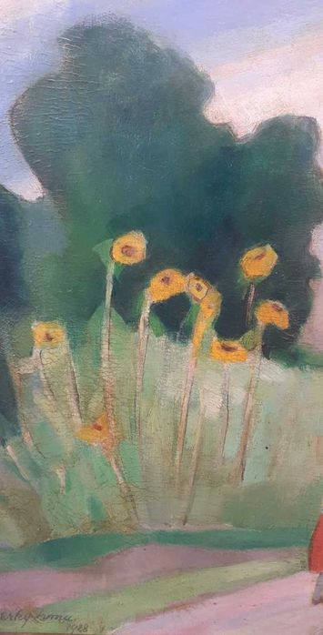 Tablou vechi - peisaj rural - semnat Berky Irma