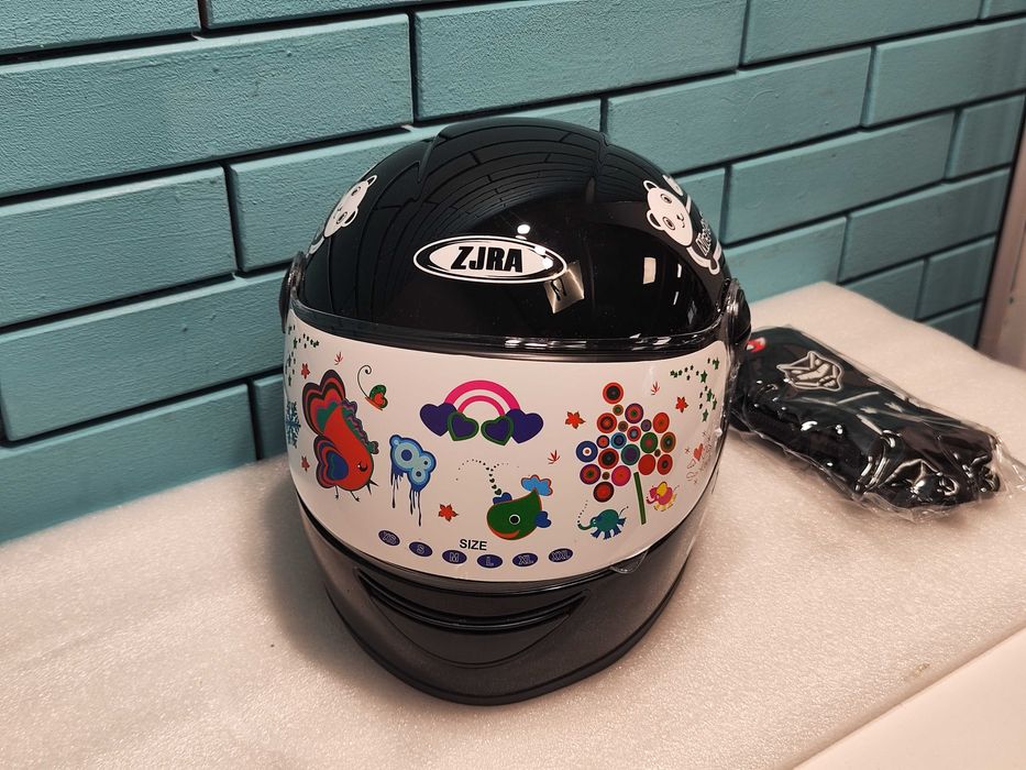 ZJRA Детска каска за мотор, полукаска, лека, черна, 3 цвята