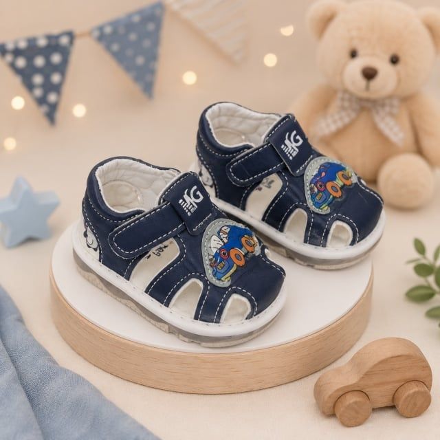 Sandalute bleumarin cu luminite pentru super bebelusi - Masinuta, Marimea 22