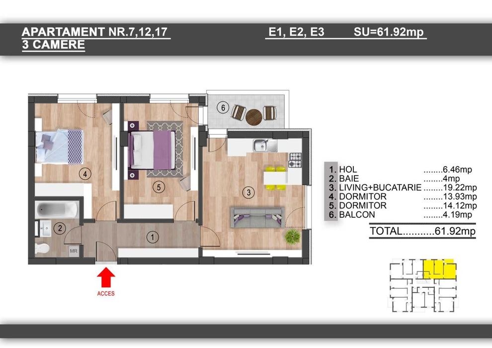 apartament 3 camere, metrou D. Leonida (complex La Strada)