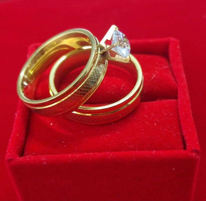 GR85, inel cuplu placat aur 14k, ideal logodna, zirconiu alb, inedit