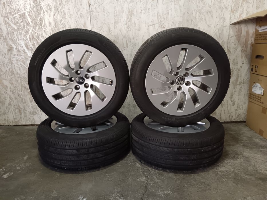 Set 4 jante aliaj prindere 5x112 pe 18 inchi et 26 cu anvelope vara 225/55/18 Pirelli audi vw Skoda Seat MG BMW Mercedes