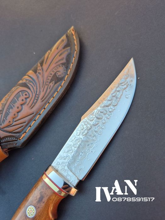 Ловен нож-Дамаска стомана VG10 с 67 слоя ламинат и кожена кания