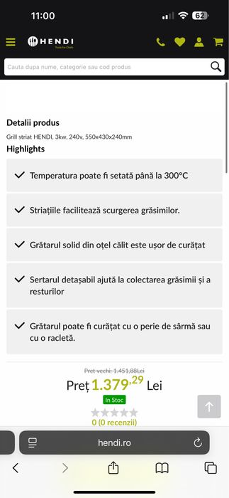 Grill electric profesional striat HENDI, 550x430x240mm