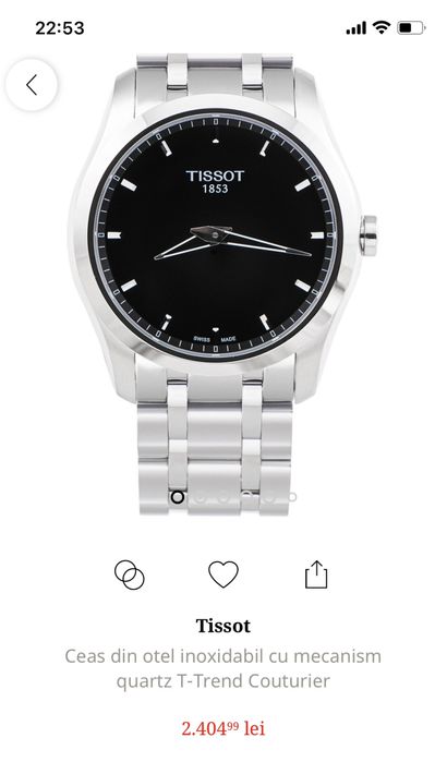 Ceas Unisex Tissot nou 1853, T-Trend Coururier