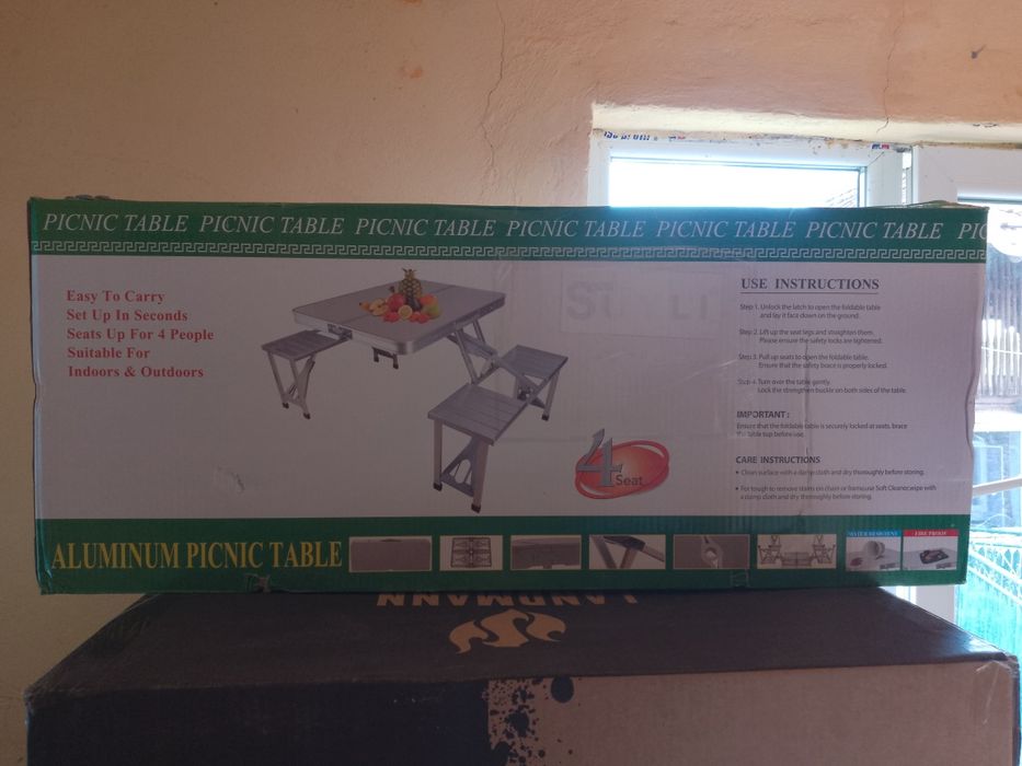 Masa pliabila pentru picnic din aluminiu cu 4 scaune