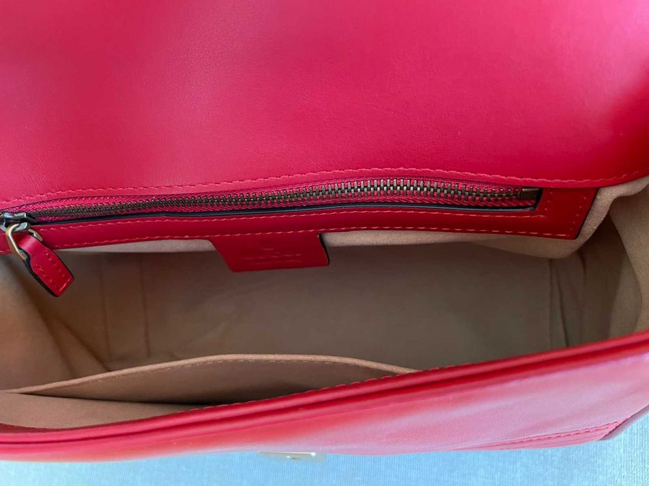 Geantă Gucci Originală Top Handler GG Logo Marmont Red Piele Gucci