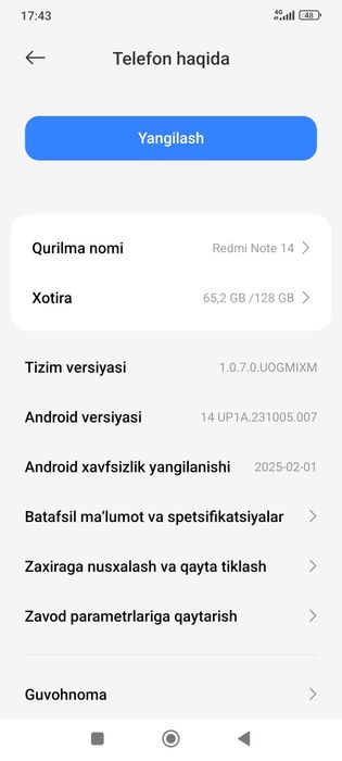 Redmi 14 aybi yoʻq