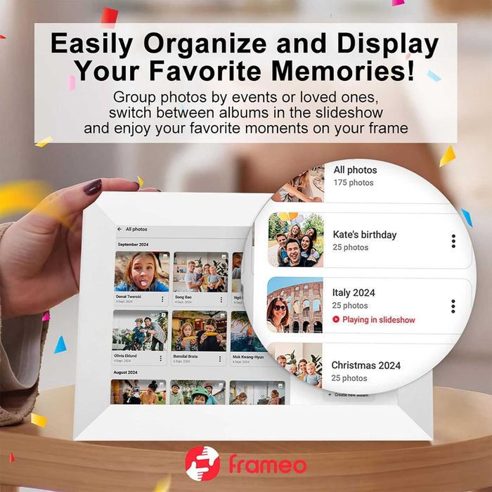 Frameo Бяла 10,1-инчова смарт WiFi цифрова фоторамка, цифрова фоторамка Wi-Fi с 32GB памет и SD слот