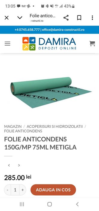 Vând folie anticondesc Metigla