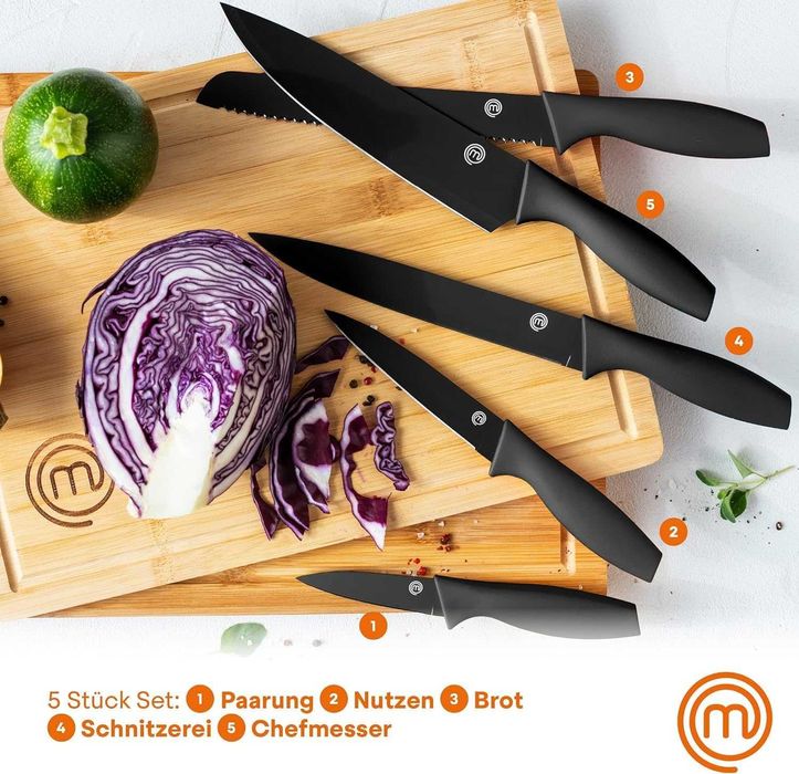 Комплект остри ножове MasterChef Остриета от неръждаема стомана, Мека дръжка, 6 части