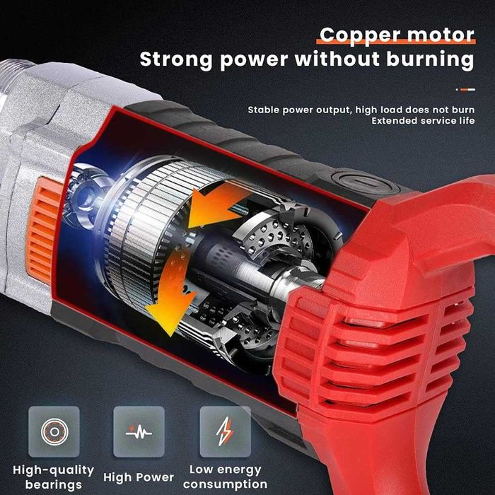 Иглен вибратор за бетон Anbull 1800 W, дължина на гъвкавия вал от 2м, дебелина на жилото Ф35, скорост на разбъркващия вал 5500 об/мин
