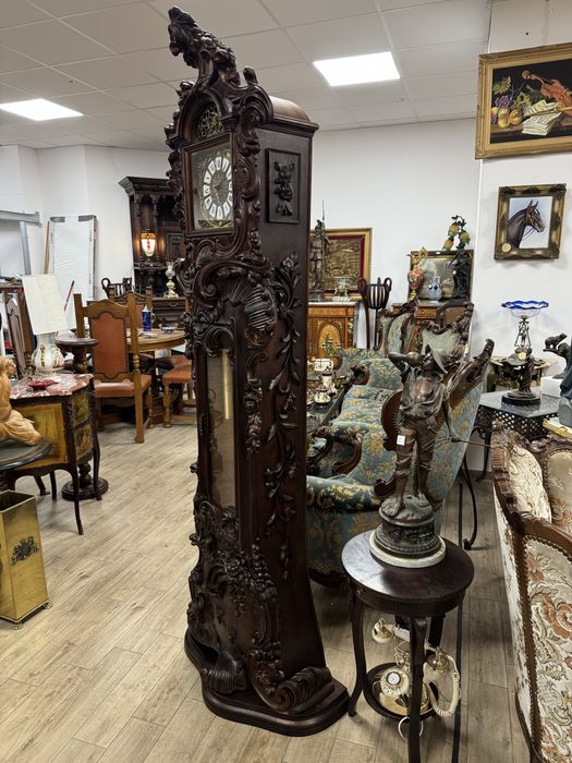 Ceas de podea din lemn masiv - sculptura manuala, mecanism westminster