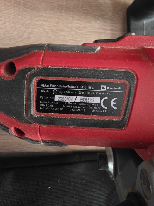 Masina de frezat fara cablu pentru dibluri din lemnbiscuitor Einhell TE-BJ 18 Li - Solo 6500 rpm adancime 20 mm fara acumulator si incarcat