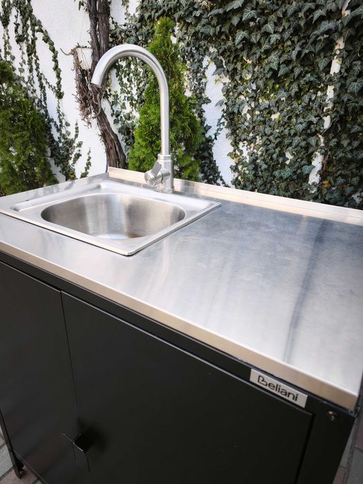 Dulap pentru bucătărie de exterior cu chiuvetă VILAMA Metal Negru