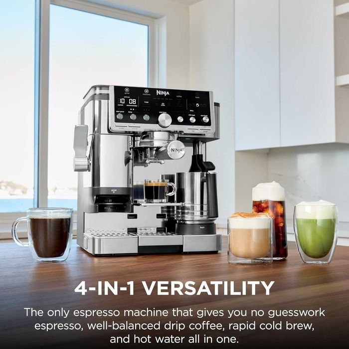 НОВИ!!! Полуавтоматична еспресо машина 3in1 Ninja Luxe Cafe Pro ES701, 1650W, Cold Brew, Barista Assist, Вградена мелачка с 25 степени