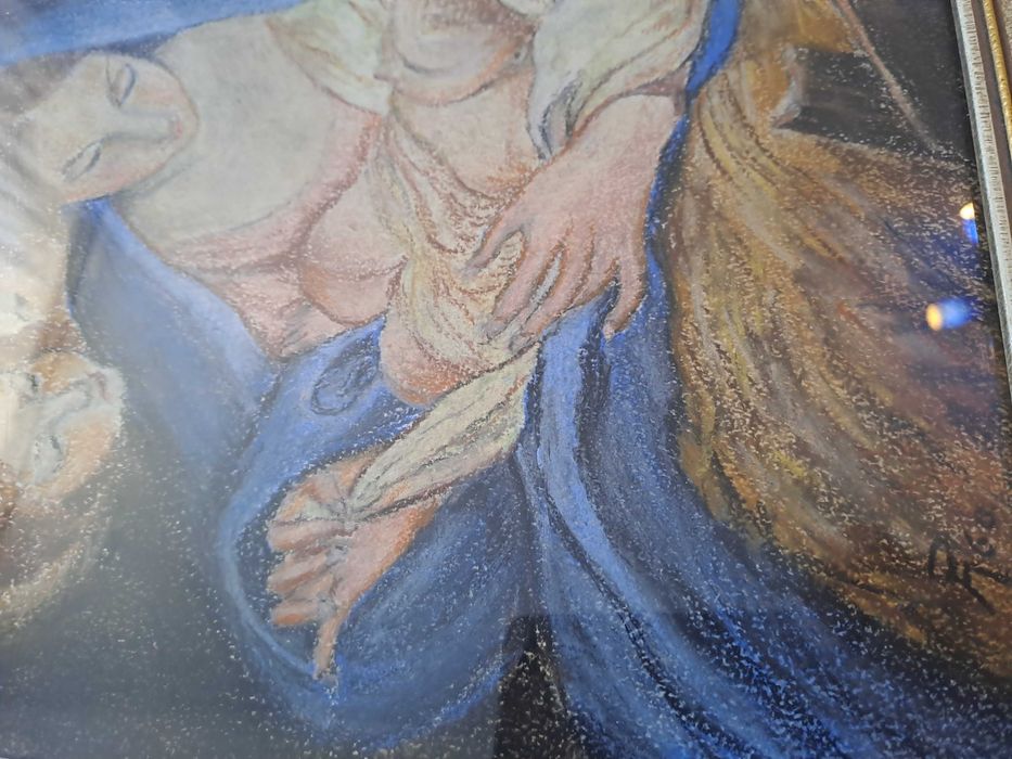 icoana desen culori Fecioara Maria si Pruncul Isus 33/43 cm semnat