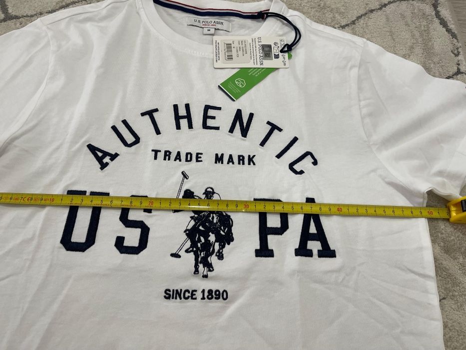Tricou U S Polo Assn alb logo brodat marimea M