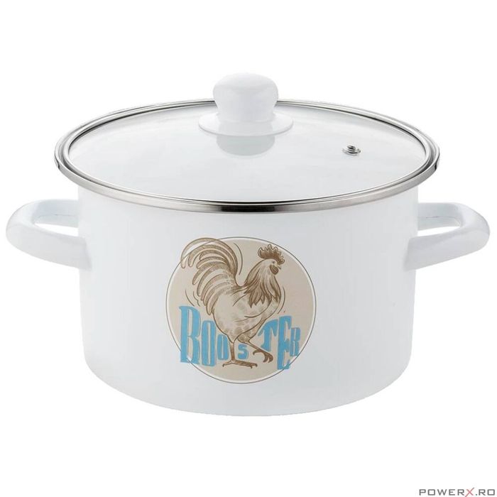 Oala Kogut, otel emailat alb, 22cm-5.3l, Florina