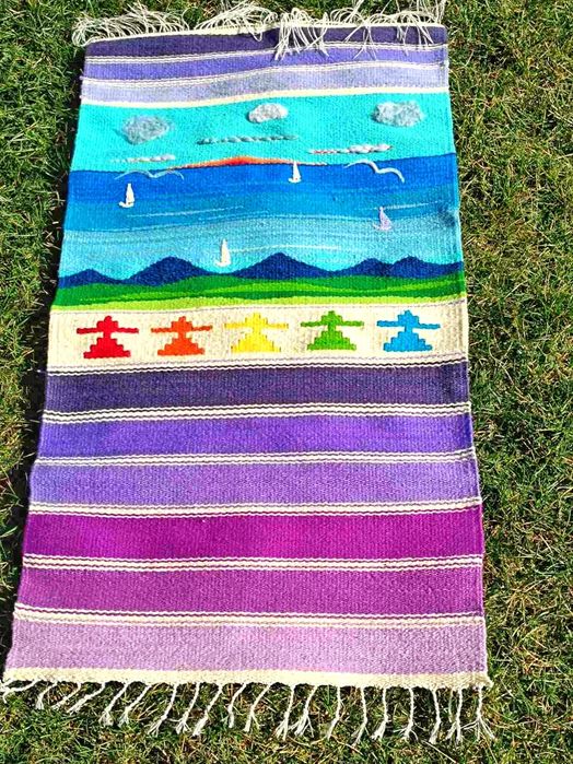 Черга от вълна ръчно тъкана с пейзаж