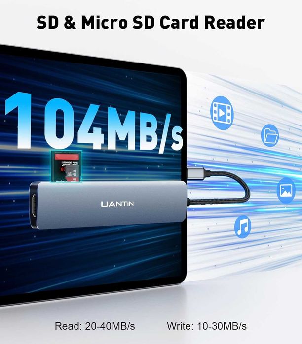 Мултифункционален USB-C Адаптер 3-в-1 UANTIN – 4K HDMI, USB 3.0