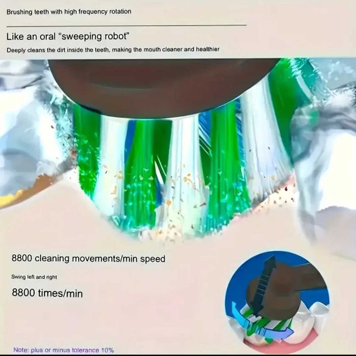 Set periuta de dinti electrica, 4 capete rezervă, încărcare USB