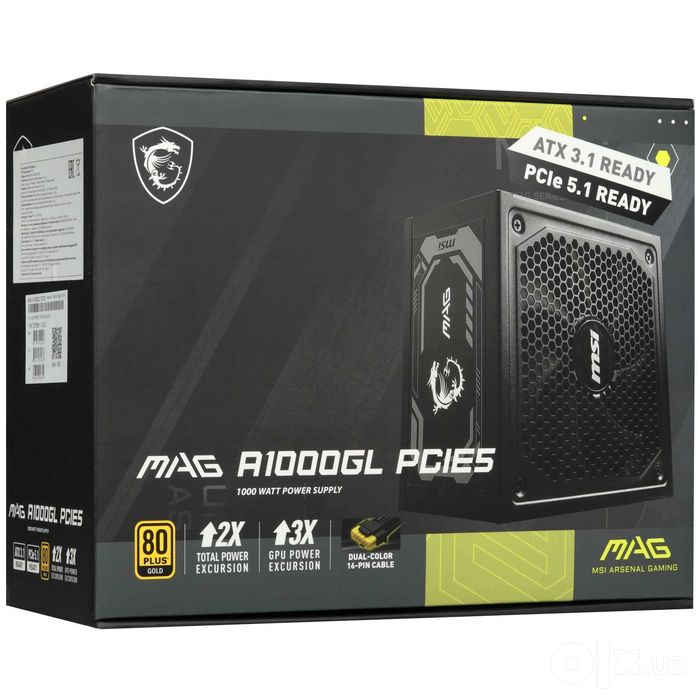 - Блок питания MSI MAG A1000GL PCIE5 1000W (80 PLUS Gold)