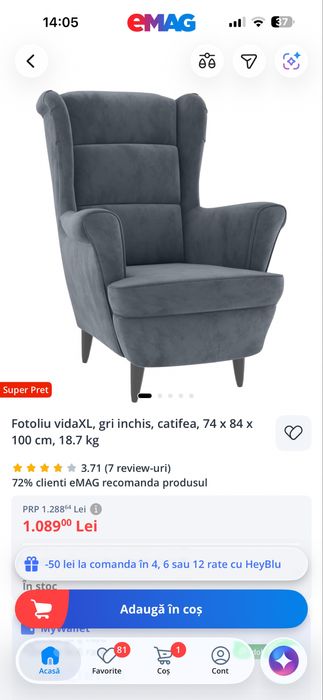 Fotoliu vidaXL, gri inchis, catifea
