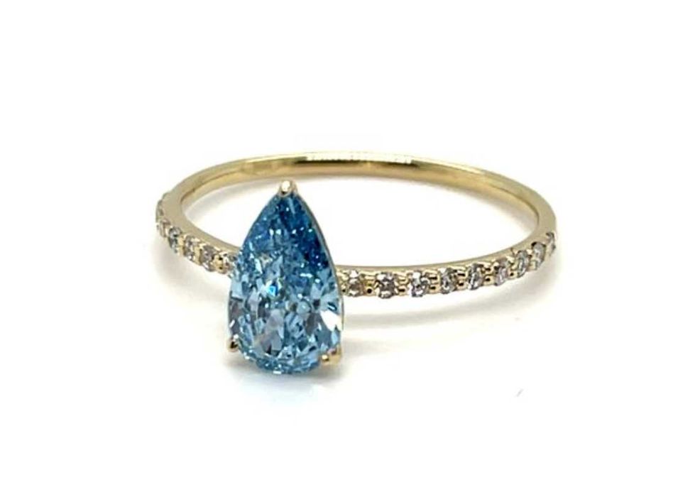 Inel (logodna) din aur 14K cu diamant albastru Fancy Vivid Blue – cu certificat!
