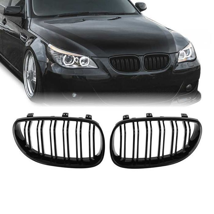 Grile duble pentru BMW Seria 5 E60 E61 2003-2010 Negru Lucios