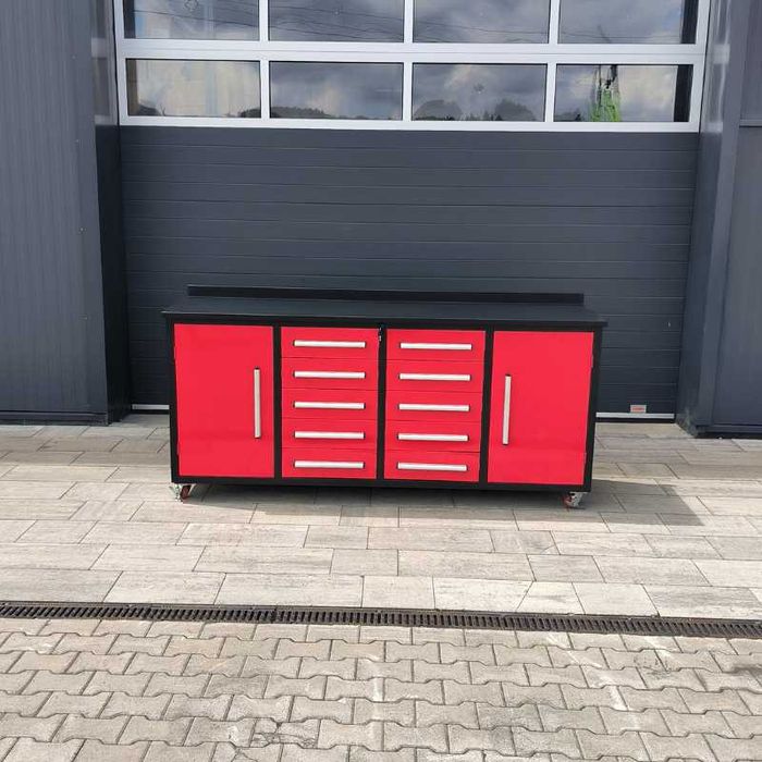 Dulap scule oțel – 10 sertare + 2 compartimente, roșu/negru