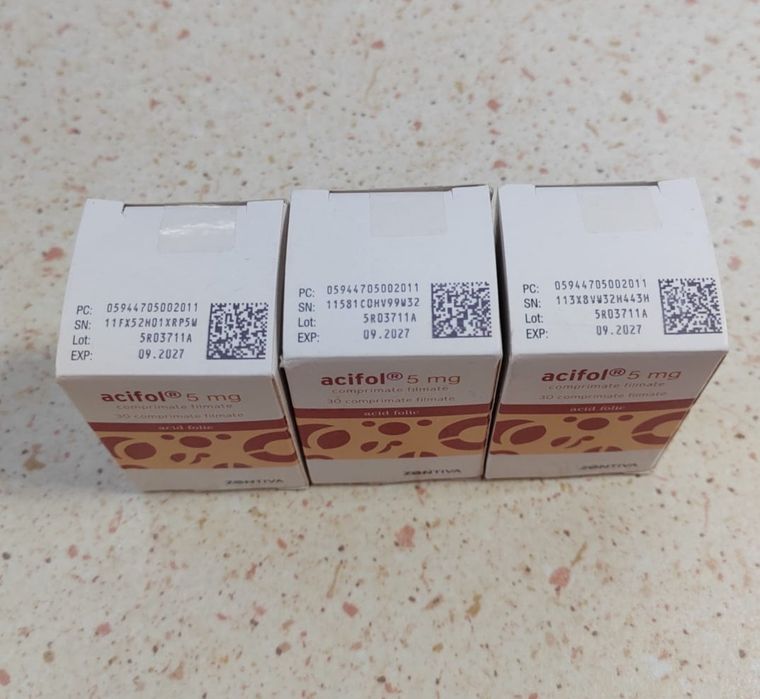 Supliment alimentar, acid folic, 5 mg, 3 bucati