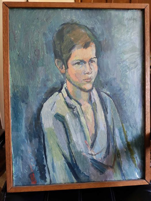 Tablou Traian Brădean – Portret de tânăr, ulei pe carton, semnat