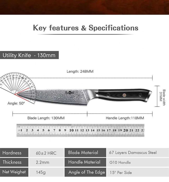 Cutit bucatarie otel japonez damasc VG10 - vanatoare, pescuit, camping