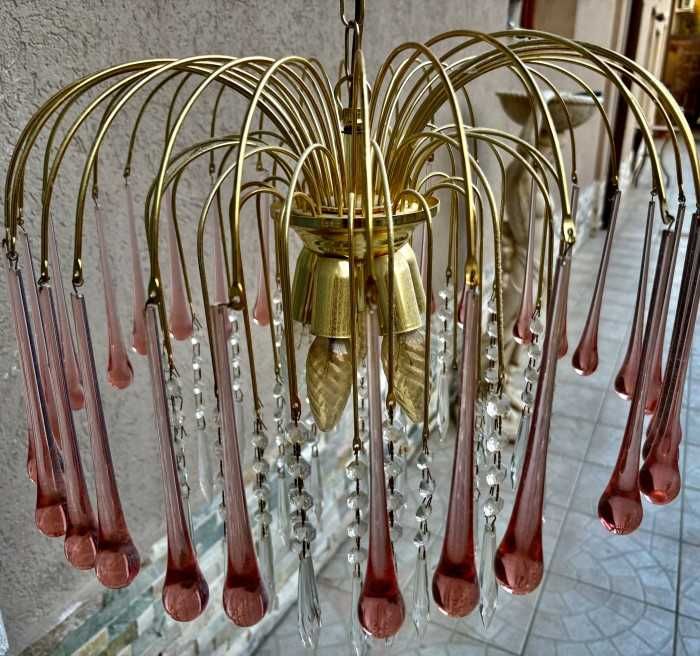 Rafinat candelabru-alamă aurita-Murano-cristal-stil PaoloVenini-Italia