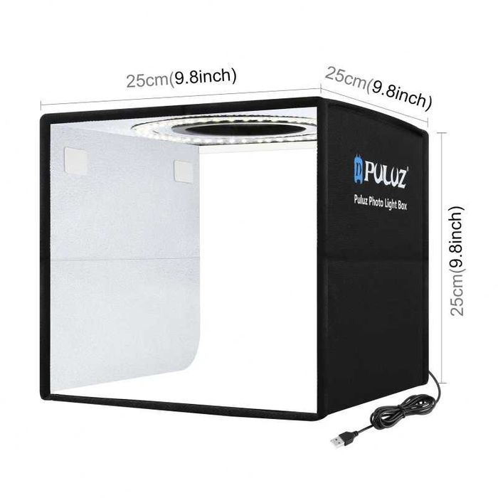 Lightbox portabil PULUZ 25cm cub foto cu LED pt fotografie de produs