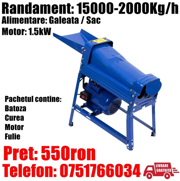 Batoza Sfarmator Desfacator Porumb Sac 2000kg/h 1.5kW LivratGRATUIT