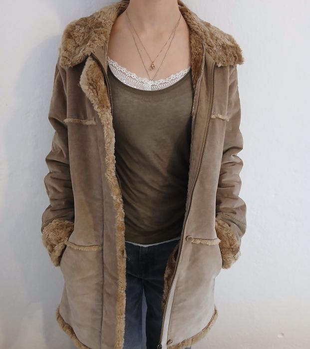 Y2k кожено sherpa палто