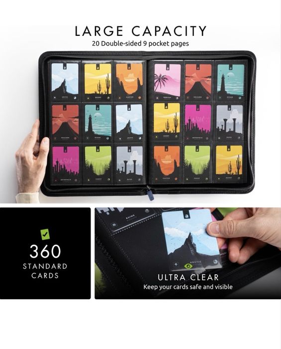 Dosar cu fermoar pentru cărți de colecție cu 9 buzunare, 360 de cărți