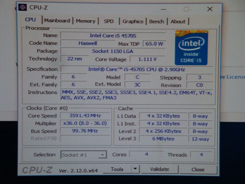 Procesor intel core i5 4570S 3.6 Ghz low TDP 65W socket 1150