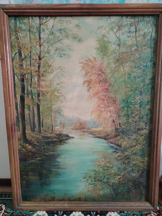 Холст масло пейзаж лес 100х75