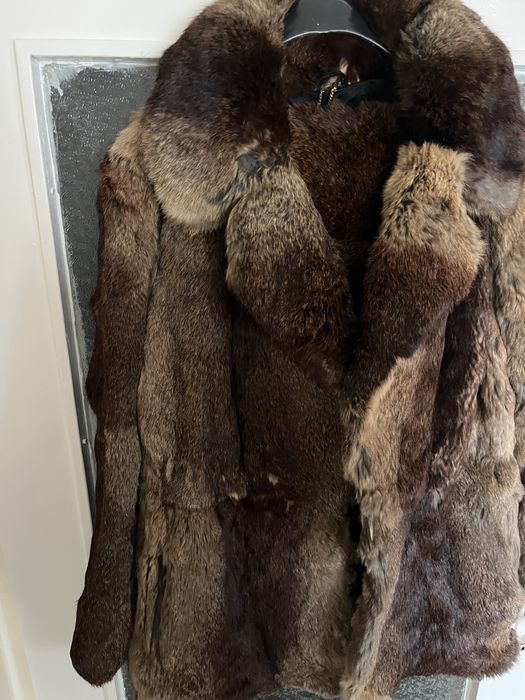 Дълго дамско палто от естествен косъм - L/XL , ретро модел