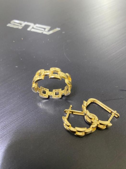 Комплект кольцо серьги золото