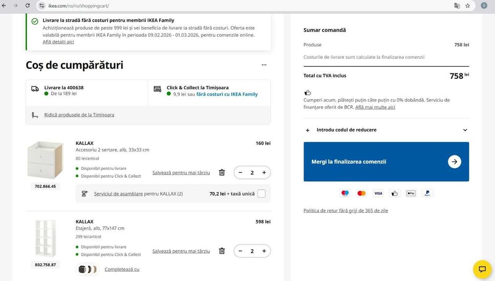 2 Etajere Kallax Ikea cu 2 sertare