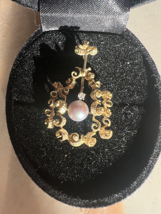 Pandant aur 14 kt, briliant & perla naturala Tahiti