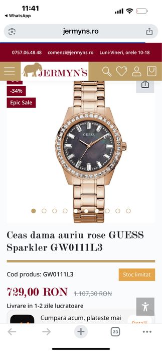 Ceas dama Guess , auriu , Nou , model Sparkler cu cristale Swarovski
