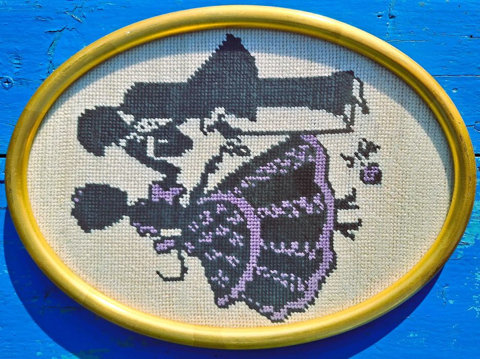 Vând goblen înrămat, o pereche doamnă și un gentleman.