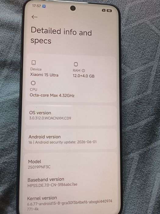 Vand Xiaomi 15 ultra
